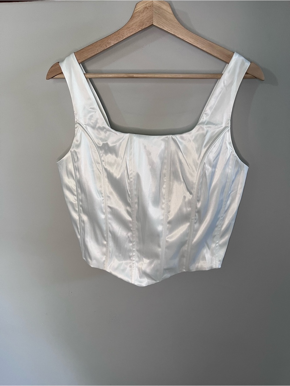 Emerson Lang White Satin Corset Top Square Neck Smocked Back XL